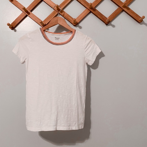 Madewell Tops - Madewell White T-Shirt with Rainbow Collar